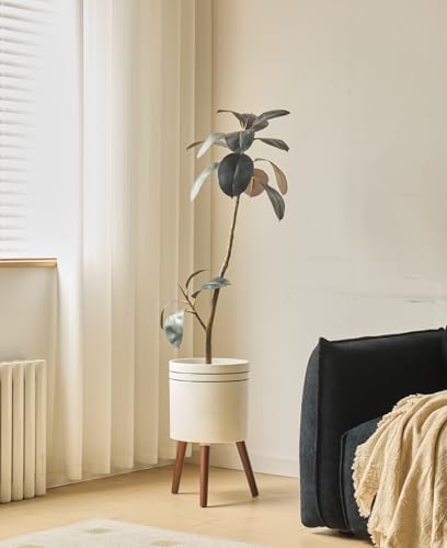 12 Inch Plant Pot with Stand，Planter for Indoor Plant，Flower Pot with Drainage Hole for Outdoor,White and Black - Image 4