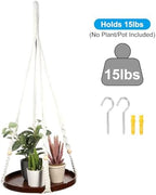 PATIKIL Macrame Plant Hangers Indoors, 2 Pack Hanging Plant Shelf with Sturdy Wood Base for Home Decor Hanging Wall Ceiling Window, Light Brown - Image 5