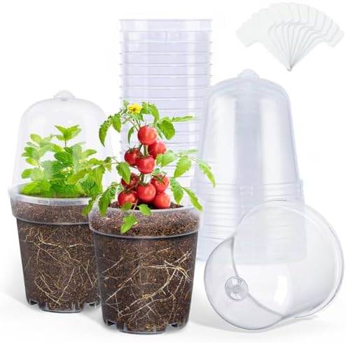 homenote 5 Inch Clear Nursery Pots with Humidity Domes and Labels (15 Pcs) by HOMENOTE