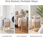 Flower Pot Rattan Plant Stand Planter with Stand, Tall Indoor Boho Woven Wicker Storage Basket with Adjustable Wood Shelf (White & Brown) - Image 7