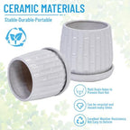 Decorative Ceramic Planter Set of 2, 6" & 8" Diameter, Modern Flower Pots for Indoor Plants, w/Drainage and Saucer, Ceramic Pots for Garden & Home Decor, White - Image 5