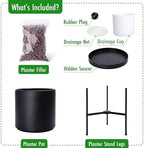 D'vine Dev Cylinder Planter Pot with Metal Stand, Black, 8 in, 96-T-B-1 - Image 5