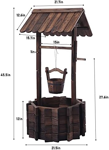 Notume Garden Wooden Decor Rustic Wishing Well Planter Outdoor Home Décor for Patio, Upgrade Wishing Well Garden, Yard Hanging Bucket Patio Lawn Backyard Home Decor - Image 2