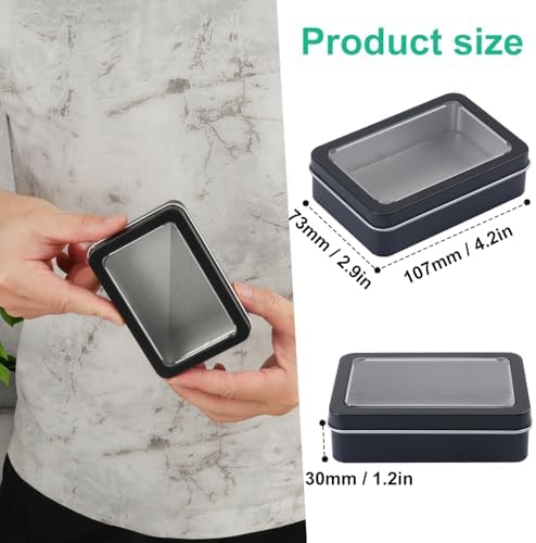 24 Pack Metal Tin Boxes with Clear Window Lids, 4.28 x 2.92 x 1.2 inches Small metal Storage tin Boxes, Metal Tins with Window for Jewelry, Candy, DIY Crafts, and More(Black) - Image 2