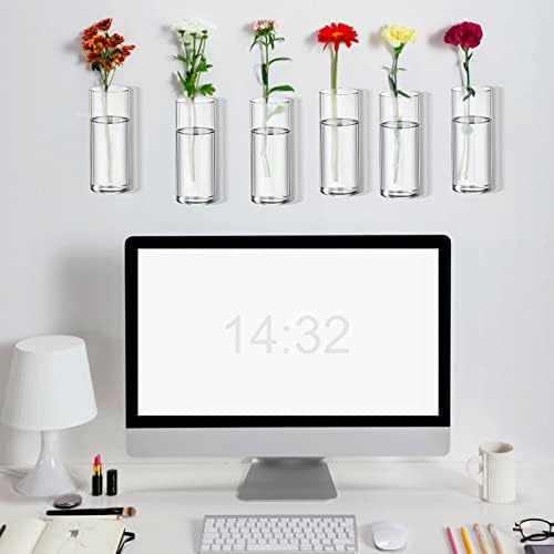 Baderke 6 Pcs Glass Wall Vase for Plants Indoor Hanging Propagation Planter Container Holder with Plastic Invisible Traceless Hangers Hydroponic Plant Succulent Garden Wedding Decor - Image 5