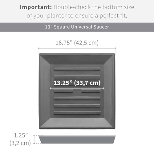 Crescent Garden Universal Square Plant Saucer, Modern Durable Plant Tray for Square Planter, Heavy-Duty Plastic Drainage Dish, Indoor/Outdoor Saucer - 13'' Inner x 16.75" Outer (Concrete-Color) - Image 2