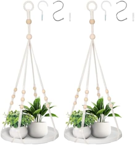 GREANER Macrame Plant Hangers Indoor, 2 Sets Hanging Planter Rack by GREANER