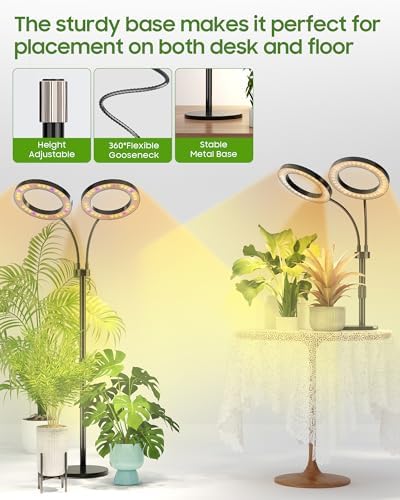 Grow Lights for Indoor Plants Full Spectrum, LED Plant Light with Metal Base, Plant Growing Lamps with Timer 3/9/12H, 3 Color Modes, 6 Brightness Levels, 23-30'' Adjustable Height - Image 6
