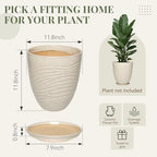 11.8 Inch Modern Ceramic Plant Pot with Saucer, Flower Pot with Drainage Hole Mesh Net,Indoor Outdoor Planter (Silk White) - Image 6