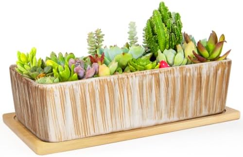 Succulent Pots, 12'' Long Rectangle Planters with Tray, Windowsill Planter by ARTKETTY