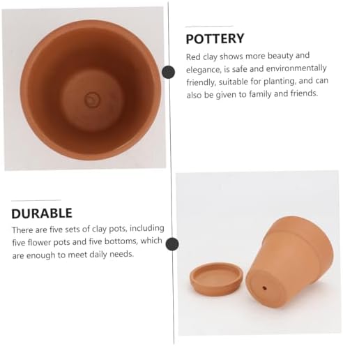 Red Clay Succulent Plant Pots with Saucers 8x8cm Terracotta Containers Set of 5 for Indoor Outdoor Gardening Decorative Flower Planters with Drainage - Image 3