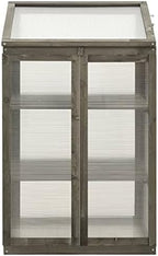 Solid Firwood Garden Portable Greenhouse, Wooden Greenhouse Raised Flower Planter with 2 Shelves and Open Bottom, Garden Portable Mini Greenhouse Cabinet 23.6"x17.7"x39.4"/Gray -AA - Image 3