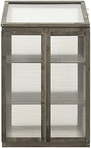 Solid Firwood Garden Portable Greenhouse, Wooden Greenhouse Raised Flower Planter with 2 Shelves and Open Bottom, Garden Portable Mini Greenhouse Cabinet 23.6"x17.7"x39.4"/Gray -AA - Image 3