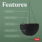 Keter Resin Rattan Set of 2 Round Hanging Planter Baskets for Indoor and Outdoor Plants-Perfect for Porches and Patio Decor, Graphite - Image 4