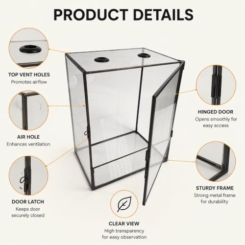 ZMG Glass Terrarium Front Door Top Vents, Rectangular Snail Habitat Planter - Image 4