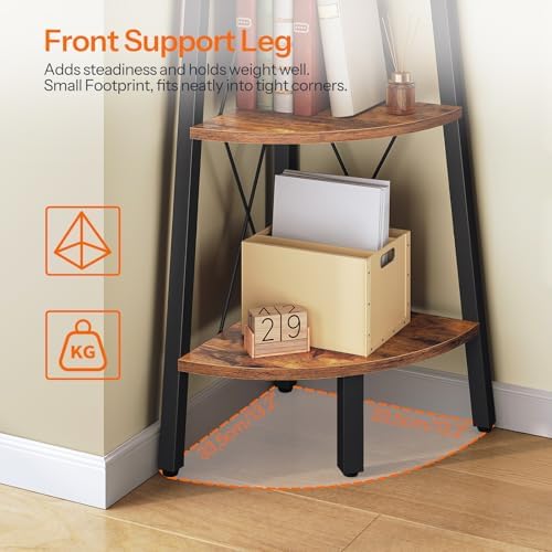 HOOBRO Corner Shelf, 3-Tier Corner Shelf Stand, 40” Tall Ladder Bookshelf, Industrial Corner Display Shelf Plant Stand for Living Room, Kitchen, Home Office, Rustic Brown BF143CJ01 - Image 7