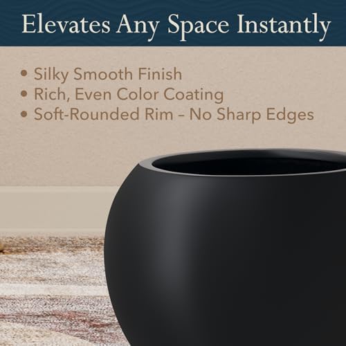 KUTE NEST 12" Dia - Premium Globo Fiberstone Round Patio Planter - Black - Image 6