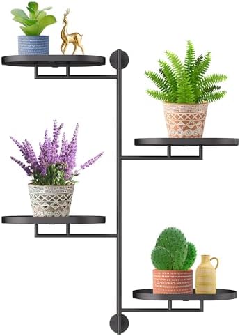 YQSLYSF Window Rotating Plant Stand Shelf Indoor Black Metal Floating Shelves 4-Tier Wall Mount Plant hanger Holders for Wall Planter Modern Home Decor window sill gifts by YQSLYSF