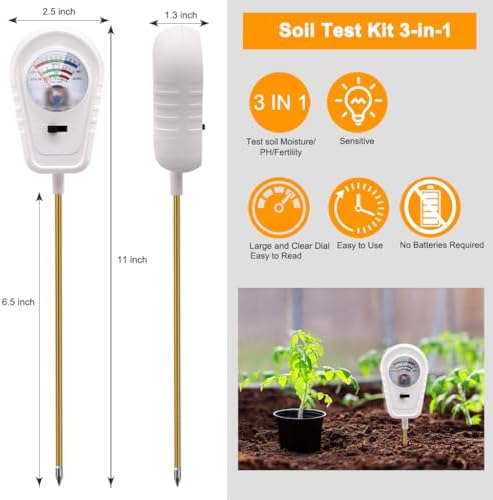 Soil Test Kit 3-in-1, Soil Moisture Meter, Soil PH Meter, Fertility Soil Tester, Soil Tester for Garden, Lawn, Farm, Outdoor & Indoor Use (Milky White) - Image 4