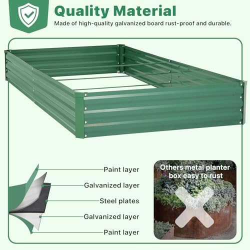 ONCEMORE Galvanized Raised Garden Bed for Vegetables Flowers Herbs, Metal Raised Garden Bed Kit with 2 PCS Tomato Cage, Gloves, Trellis Netting, Plant Labels, Plant Ties, Green 6×3×1FT - Image 3