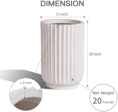 20" Tall Indoor Outdoor Planter, Modern Fluted Big Round Plant Pot ,White - Image 4