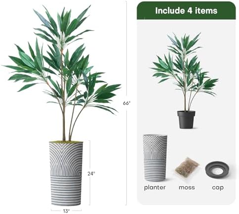 SIGNWIN Artificial Tree in Modern Geometric Pattern Planter, Fake Dracaena Tree Silk Tree for Indoor and Outdoor Home Decoration - 66" Overall Tall (Plant Pot Plus Tree) - Image 3