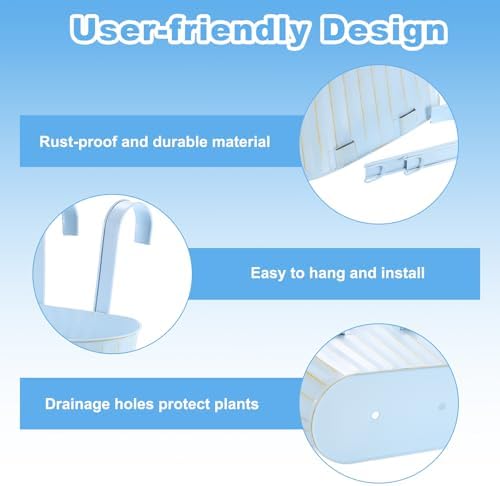 uxcell 5Pcs Metal Hanging Flower Pots for Railing Fence, 11" Railing Planter Box with Detachable Hooks Drainage Holes for Outdoor Plants Balcony Window Deck Garden Porch Home Decor, Blue - Image 4