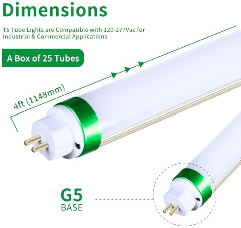 T5 4FT LED Tube Light Bulbs, Type B Ballast Bypass, UL Listed 25PK - Image 2