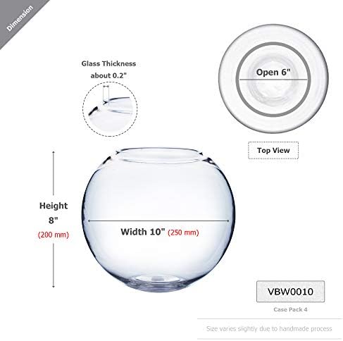 WGV Bowl Glass Vase, Diameter 10", Height 8", Open Width 6", (Multiple Sizes Choices) Clear Bubble Planter Terrarium Fish Bowl for Wedding Event Home Decor, 1 Piece (VBW0010) - Image 2