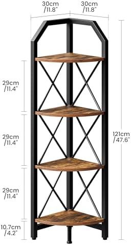 CHOEZON 47.6" Corner Shelf, 4-Tier Industrial Corner Bookshelf, Corner Storage Stand, Corner Bookcase for Bedroom, Living Room, Home Office, Rustic Brown and Black TCJ09BF - Image 2