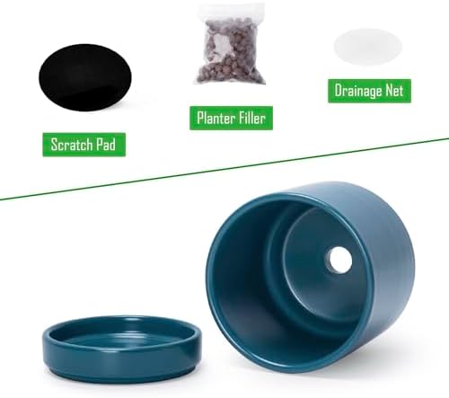 D'vine Dev 4-Pack Ceramic Pots with Saucers, Teal, 4.7 in, 94-X-B-9 - Image 4