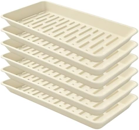 6 Pack Plastic Plant Trays Rectangular 14 Inch, Indoor Outdoor Plant Saucers with Drip Protection, Windowsill Planter Tray, 7 x 14.5 Inches, Beige by Afrine
