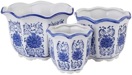 Chinoiserie Décor Planters, Ceramic Flower Pots with Drainage, Set of 3 by HakkaGirl