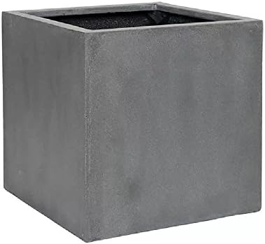 Pottery Pots Elegant Cement Gray Fiberstone Cube Planter Pot - Tree Bush Box Indoor Outdoor 12"x12"x12" - Image 2