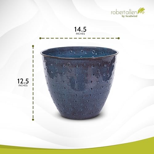 Headwind Ironstone Mandalay - 14" Denim Decorative Planter High-Gloss with Embossed Dotted Pattern & Durable Coated Finish – Lightweight Plant Pot Indoor & Outdoor Flower Pots Use by Robert Allen - Image 2