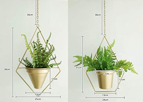 RISEON Set of 2 Boho Brass Gold Geometric Metal Plant Hanger,Hanging Plant Pot, Modern Planter, Mid Century Plant Holder, Minimalist Planter for Indoor Outdoor Home Wedding Decor (Gold) - Image 4