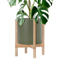 D'vine Dev Plastic Pot with Natural Wood Stand, Olive, 12 in, 55-C-P-3 by DvineDevPlanterPotsandStand