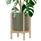 D'vine Dev Plastic Pot with Natural Wood Stand, Olive, 12 in, 55-C-P-3 by DvineDevPlanterPotsandStand