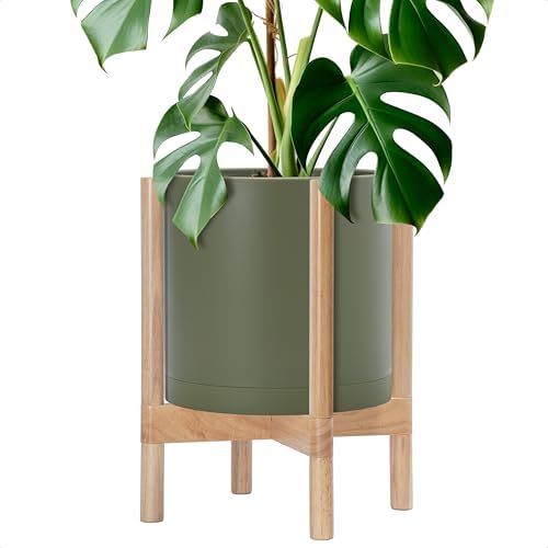D'vine Dev Plastic Pot with Natural Wood Stand, Olive, 12 in, 55-C-P-3 by DvineDevPlanterPotsandStand