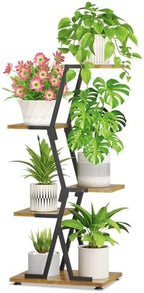 iDavosic.ly 4 Tier Indoor Plant Stand, Corner Tall Metal Shelf, Black Brown by iDavosicly