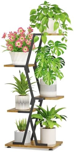 iDavosic.ly 4 Tier Indoor Plant Stand, Corner Tall Metal Shelf, Black Brown by iDavosicly