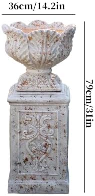 VISIBLE Vintage Cement Urn Planter with Ornate Pedestal Base, Rustic White, 14.2 x 31 Inch, Indoor/Outdoor (Rustic, Bundle) - Image 2