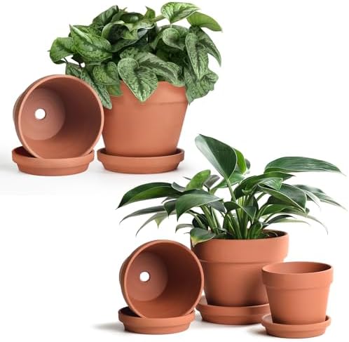 INGOFIN Bundle of 5/6/7 inch Terracotta Pots Set with Saucer and 8/8 inch Ceramic Clay Planters by INGOFIN