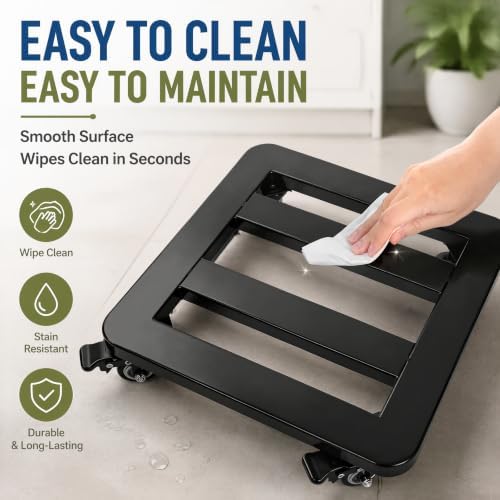 2 Pack Plant Caddy with Lockable Wheels, 12 Inch Heavy Duty Rolling Plant Stand, 380 Lbs Metal Square Flower Cart, Rust-Proof Black Planter Dolly for Flower Pot, Heavy Objects, Indoor Outdoor - Image 5