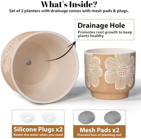 Ceramic Plant Pots, 8+6 Inch, 2 Pcs Indoor Planters with Drainage Holes - Image 4