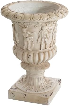 Christopher Knight Home Clara 27'' MGO Outdoor Planter, Mid-Century Modern Garden Urn, Floral Statue Design, Large Garden Pot, Flower Urn with Drainage Hole for Backyard Home, Antique White - Image 5