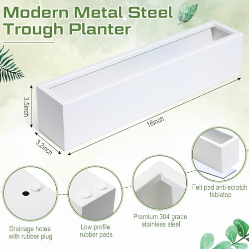 FillTouch 16.1 x 3.2 x 3.5 Inch 1 Pcs Long Rectangular Planter Box,White - Image 3
