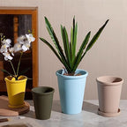 Planter Flower Pots Solid Color High Thin Round Thick Side Plant Pots Tall Simple with Tray Ceramic Planters for Home/Office/Garden/Balcony Flower Pots(Blue,Medium) - Image 6