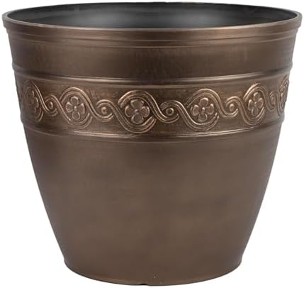 13" Corinthian Round Planter with Drainage in Oil Rubbed Bronze by GROWSCAPE