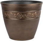 13" Corinthian Round Planter with Drainage in Oil Rubbed Bronze by GROWSCAPE